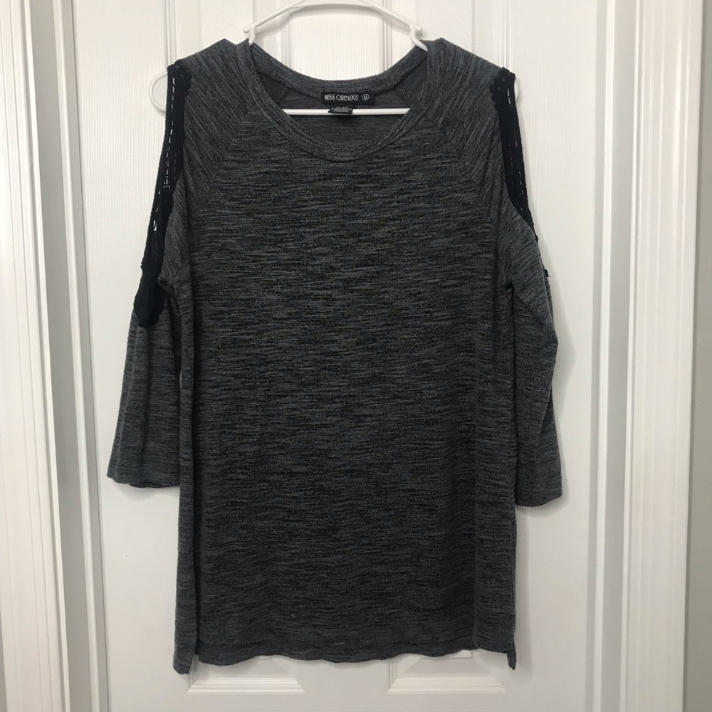 Gray & Black Open Shoulder Blouse / Shirt